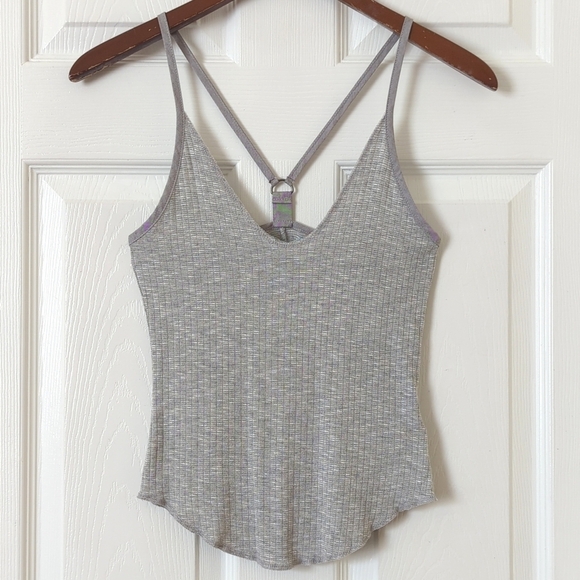 Kimchi Blue Urban Outfitters Light Ribbed Knit Strappy Tank Top Heather Gray XS - Picture 1 of 10